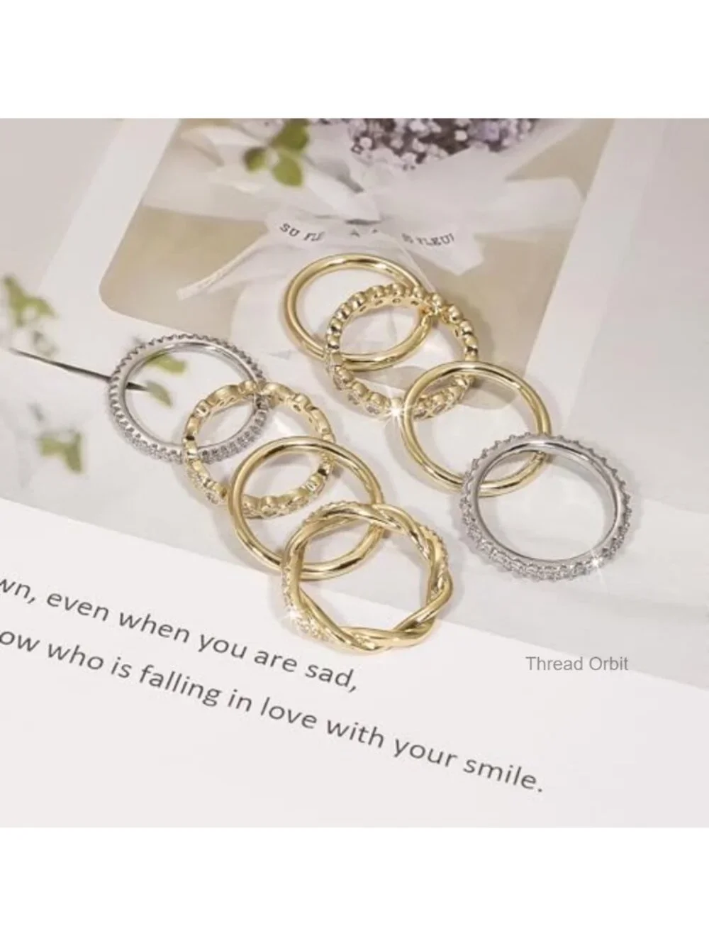 8Pcs 14K Gold Plated Stackable Rings with Cubic Zirconia for Women